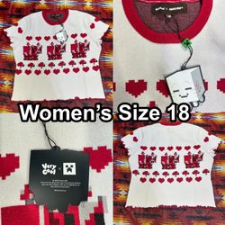Very Cool Shirtz x Minecraft Mooshroom Knitted Top Women’s Size 18 White & Red