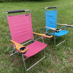 Two Copa blue and pink Folding Beach Chairs