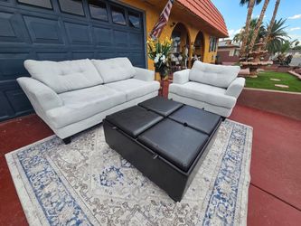 ✨Light Gray White Sofa Set with Storage Ottoman – Deep Cleaned | Excellent Condition | Pickup ONLY ✨