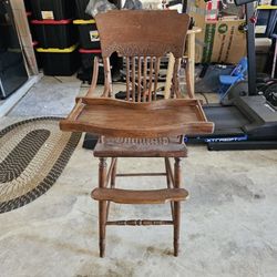 Antique Oak Pressed Back--Wicker Seat--Child's High Chair
