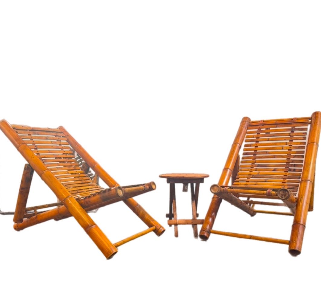 Vintage Bamboo Adjustable Sling Chaise Chair