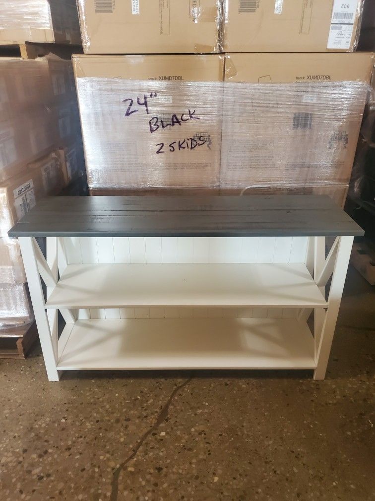 52" Solid Wood Console Table White And Gray )