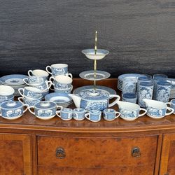 Large Dish Set Royal Ironstone Currier and Ives By Royal China Made in USA Dishware