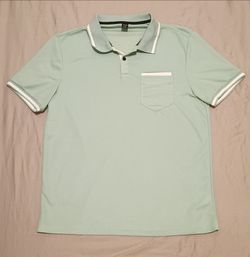 Turquoise & White SHEIN Polo Shirt Men's Medium 2-Pocket