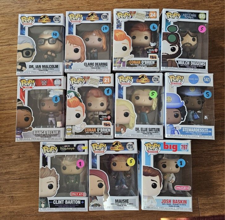Lot Of 11 Funko Pops Jurassic Conan Marvel Wwe