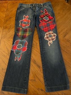 Women’s BJJ Jeans with Abstract Flannel Patterns on Front - Size 30 - in Excellent to Like New Condition