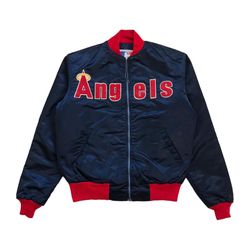 VINTAGE STARTER ANAHEIM ANGELS SATIN BOMBER JACKET MEDIUM M MENS BLUE CALIFORNIA
