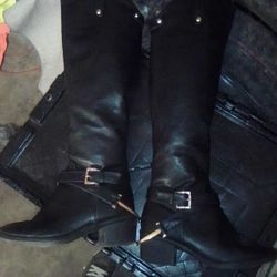 Black Knee High Faux Leather Zip Up Boots 8