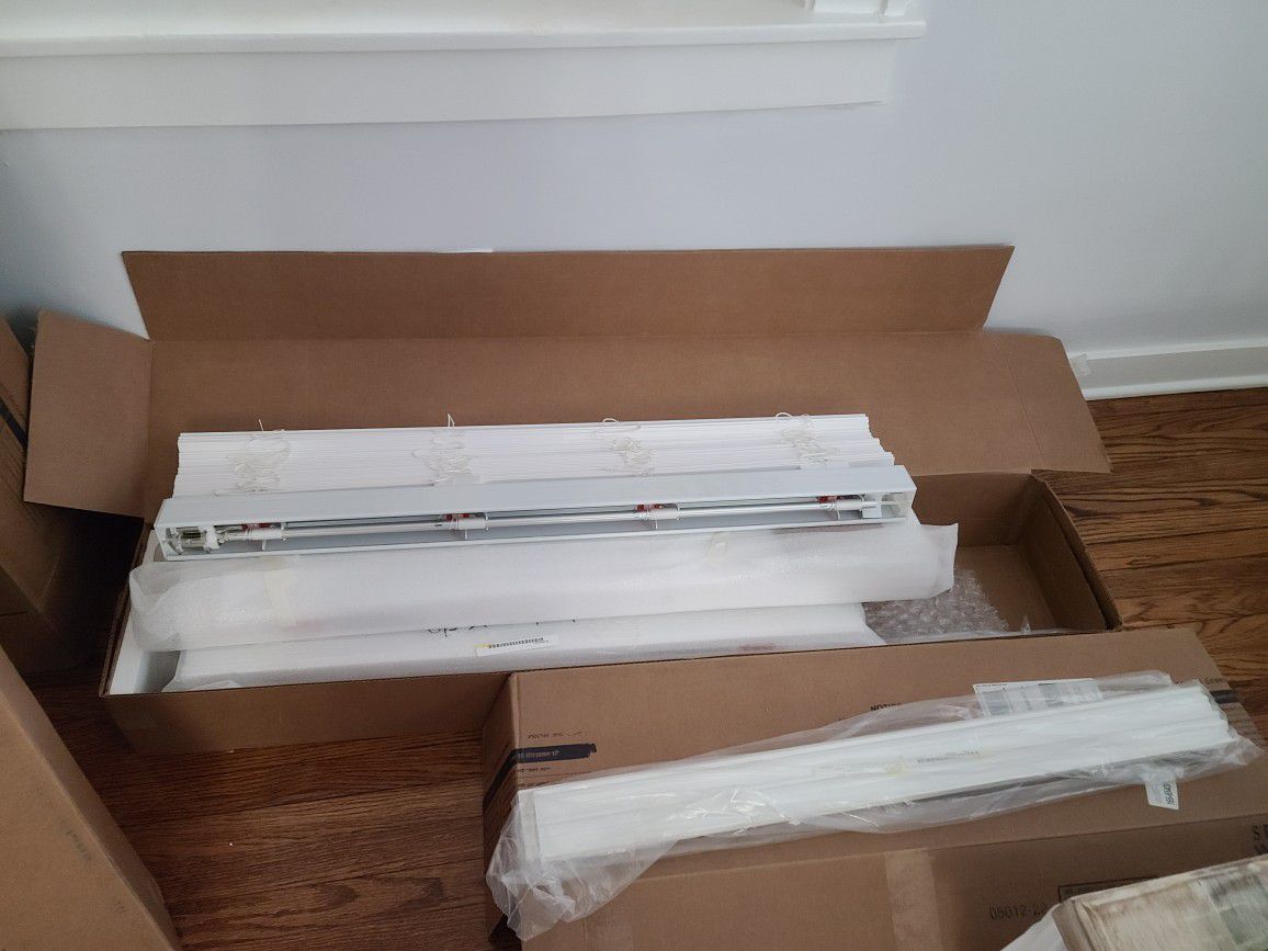 4 - White Faux Wood Blinds With Hardware And Covers