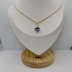 Purple Round Amethyst Gold Chain Necklace