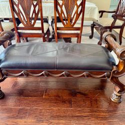 Elegant Wooden Bench with Leather Seat