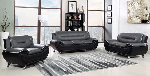 New! Black & Grey Two-Tone Sofa, Loveseat & Chair Living Room Set ($39 Down) - NO CREDIT CHECK FINANCING