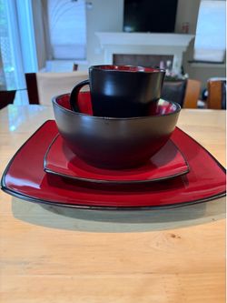 24 pc set of Stoneware red and black dinnerware set