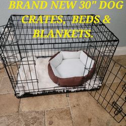 Brand new 30" Med' Lrg  Dog -Cat Crates,  2 Door Folding Puppy Kennels Animal Cage With Tray $50 /Add A Bed $10  Jaula De Mascota 