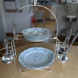 Silver Buffet Dinnerware And Stand