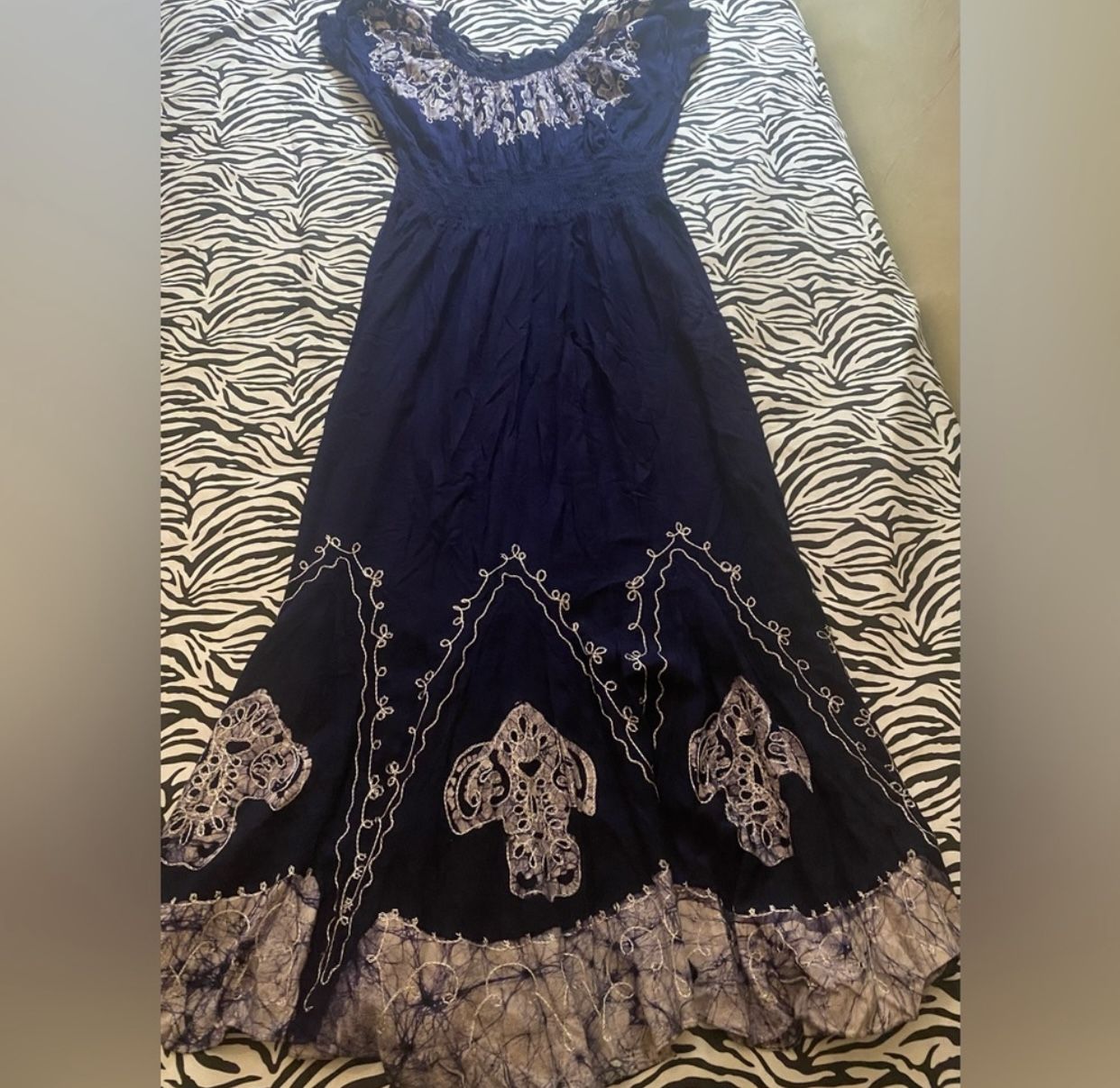 Elegant Navy Blue Embroidered Maxi Dress