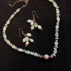 Pearl And Green Beads Silver Set