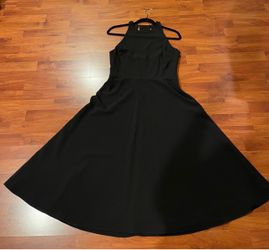 HALSTON Black Racerback With Back Cutouts Midi Cocktail A-Line Dress