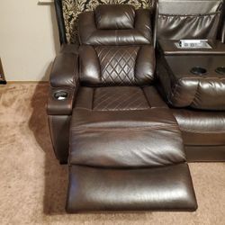 Leather Sofa With Recliner And USB Charger Port 