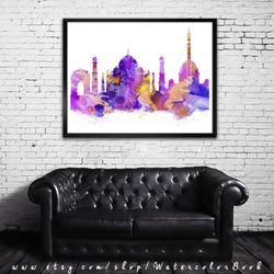 Delhi City Skyline, Art Print, Delhi poster Watercolor