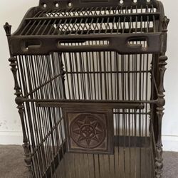 Antique Chinese Carved Decorative Wooden Wood Bird Cage 30” H x 14 x 14 Square