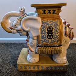 1960s - 1970s  Colored Glaze Asian Elephant Garden Seat/Plant Stand
