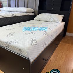 Storage Twin Bed Frame Black With Mattresses And Drawers 