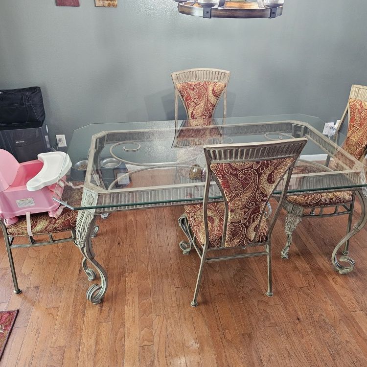 $175 OBO Glass Dining Room Table, Metal Frame