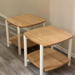 Set Of 2 Side Table Natural,white