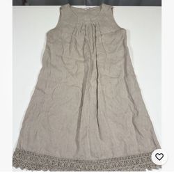 ROSEMARINE 100% Silk Taupe Dress Lace Hem - Made in Italy- Size S