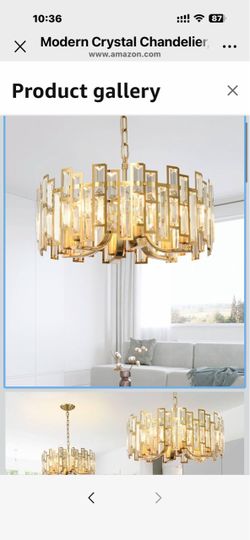 Modern Crystal Chandelier, Gold Drum Pendant Light