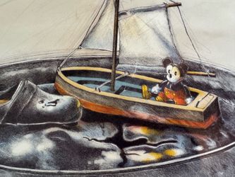 Lot of 2 Mickey Mouse Posters by Lasse Aberg 33x24 Disney Art Prints: 1)  "Inger's Toys"; 2) "Sailing"