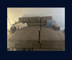 Tan couch w/ charging pad