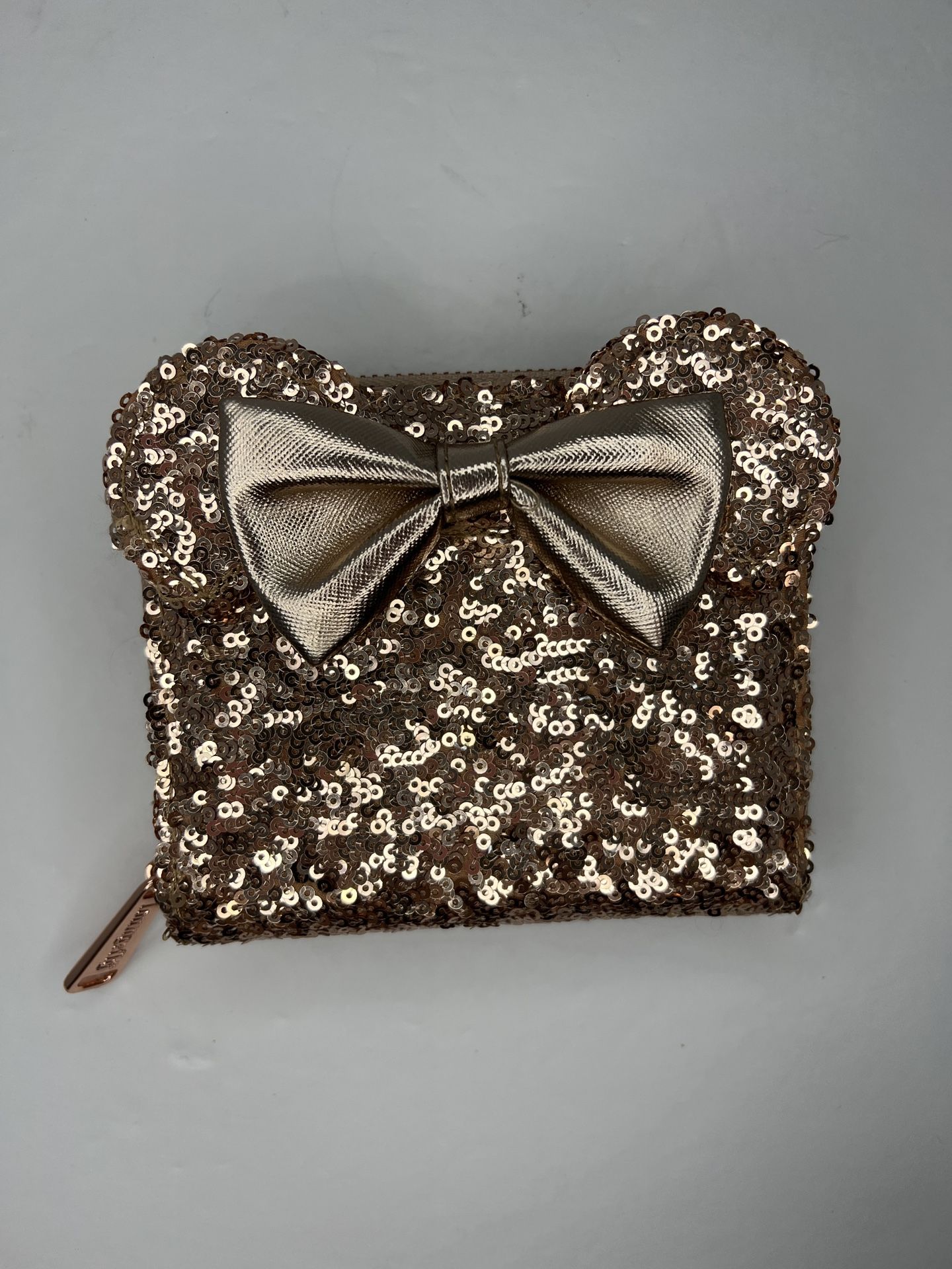 Disney Loungefly Rose Gold Wallet Minnie Mouse Sequin Zipper Round