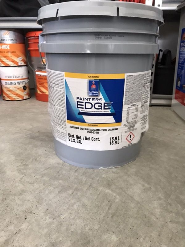 5 Gallon Paint Bucket Of Sherwin Williams “Agreeable Grey” Flat Paint