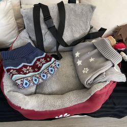 One Pet Bed For Car seat And Two Sweaters, size Large, $20 