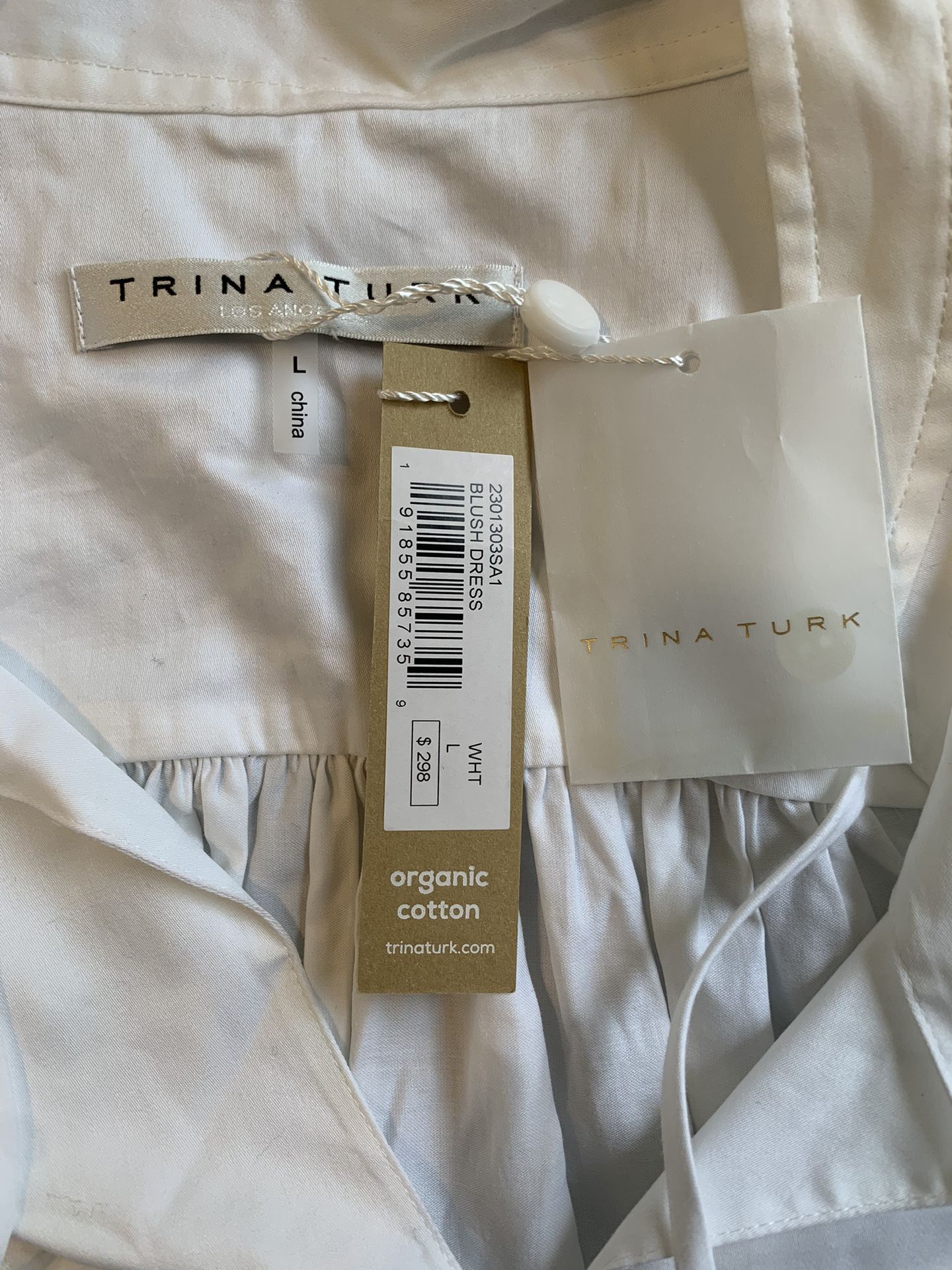 Trina Turk Relaxed Fit Blush Dress Women Size L Color White