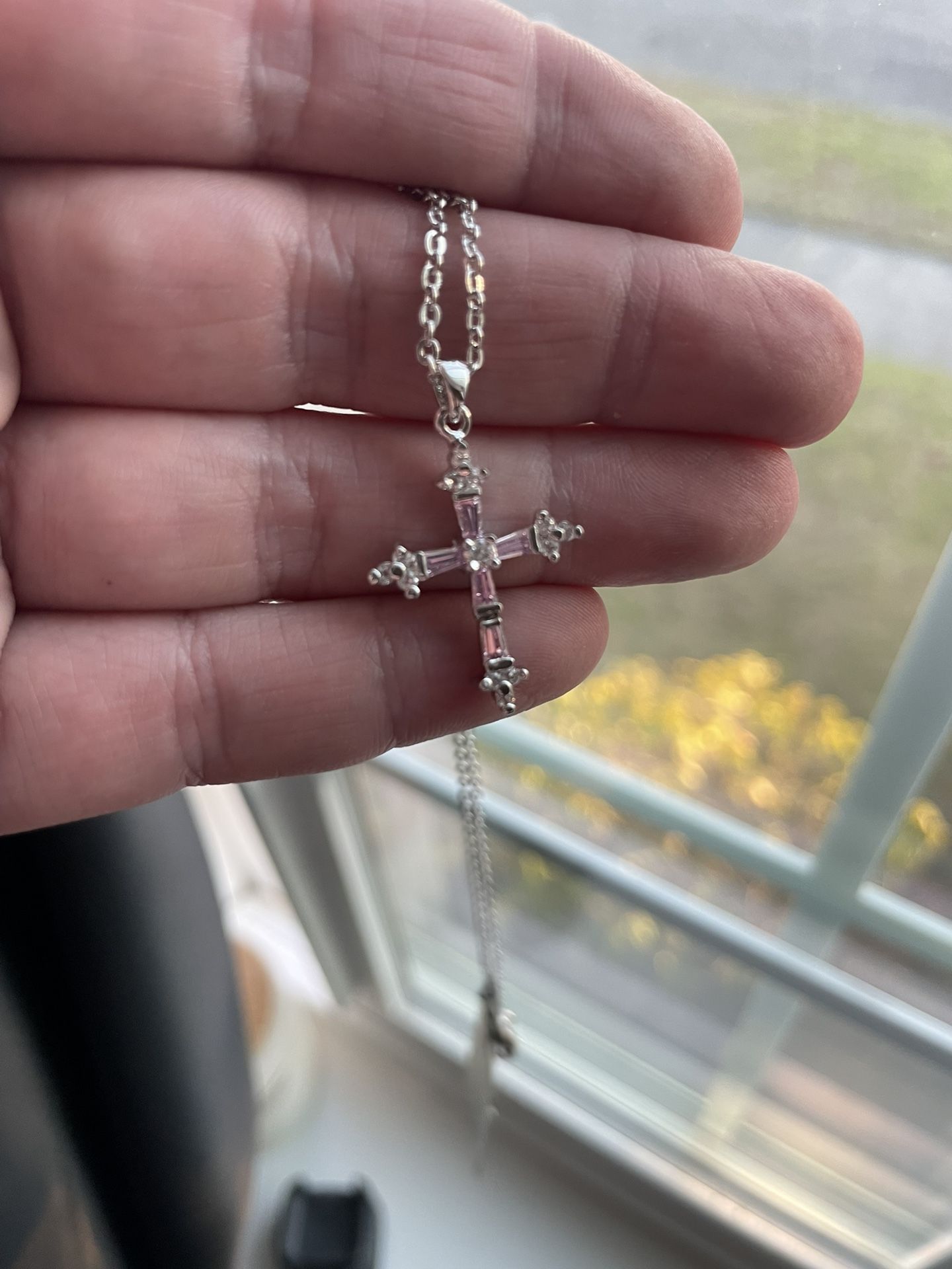 Genuine Cubic Zirconia Kids Pink Cross