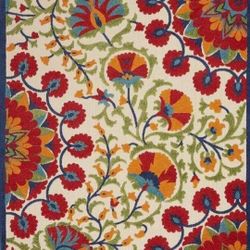 New. Nourison Aloha Indoor/Outdoor Red/Multi 8×10 Area Rug, Easy Cleaning, Non Shedding.