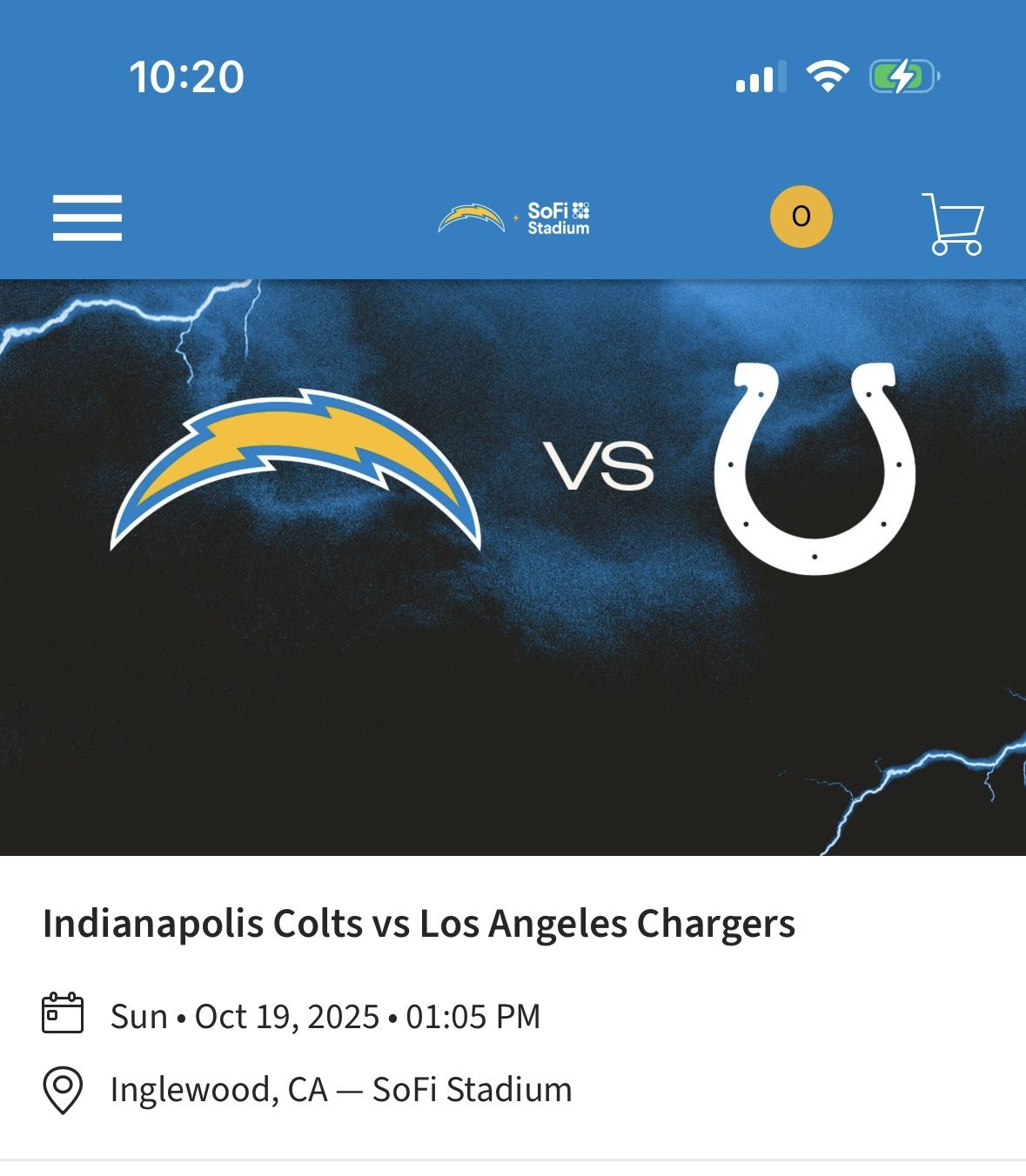 Four Tickets LA Chargers VS Colts