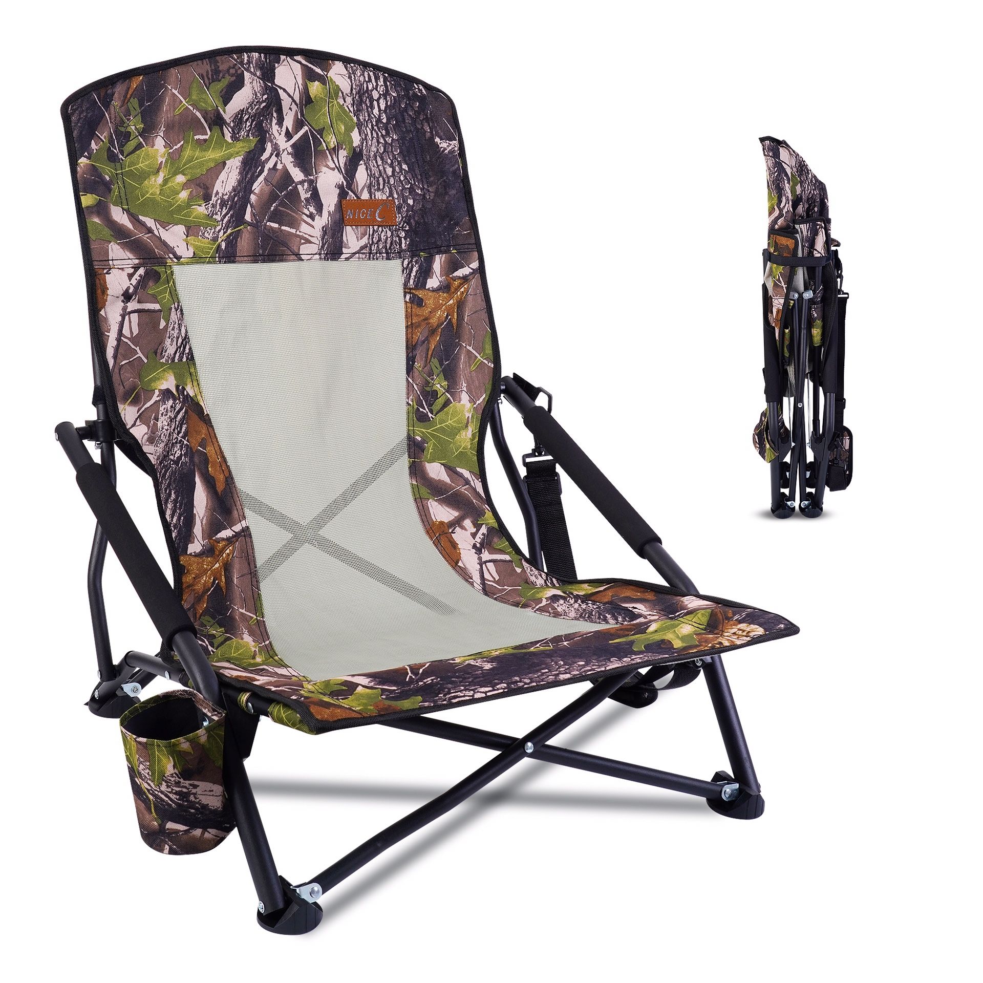 Nice C Hunting Chair, Beach Chair, Camping Folding Backpacking Chair with Cup Holder & Carry Strap Compact & Heavy Duty Outdoor, Camping, BBQ, Hunting