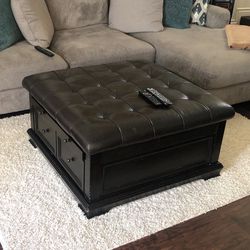 Brown Leather Ottoman With Storage