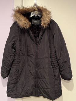 Black Faux Trim Hooded Fit Coat 