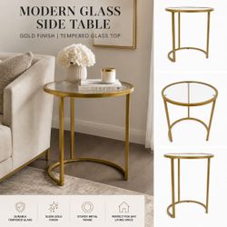 Modern Gold Glass Side Table – Brand New Luxury Accent Table