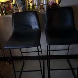 Two Black Leather Bar Chairs 