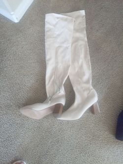 Mock suede light tan knee-high boots