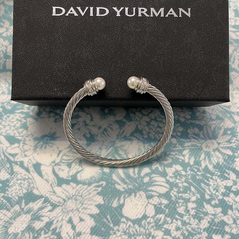 7mm Silver Set Solari Pearl And Diamond Bracelet M
