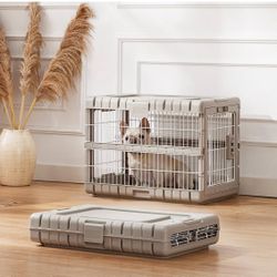 Collapsible Dog Crate for Medium Dogs - 28" L Foldable Dog Kennel No Tools Required with 4 Sides Steel Cage for Dogs Indoor, Portable Carrier with 2 S