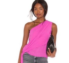 Krisa One Shoulder Tie Top in Rosa Size M
