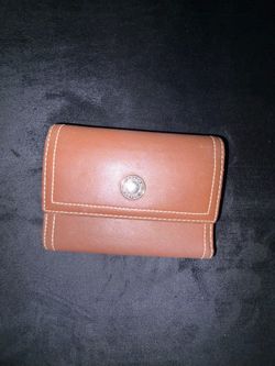 Coach Brown Leather Trifold Wallet Pink Interior Snap Closure Women’s Wallet